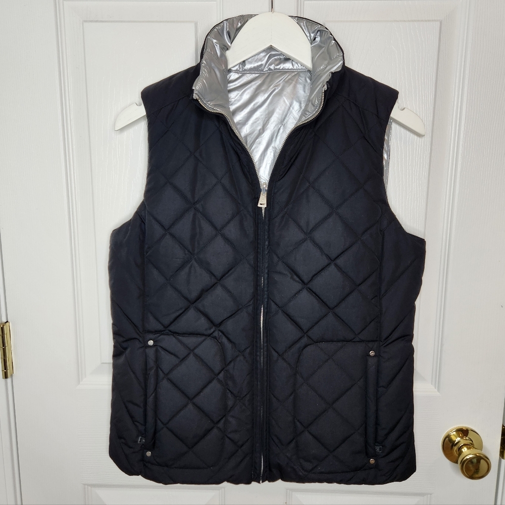 Lauren Ralph Lauren Quilted Reversible Vest Black Silver Size Medium